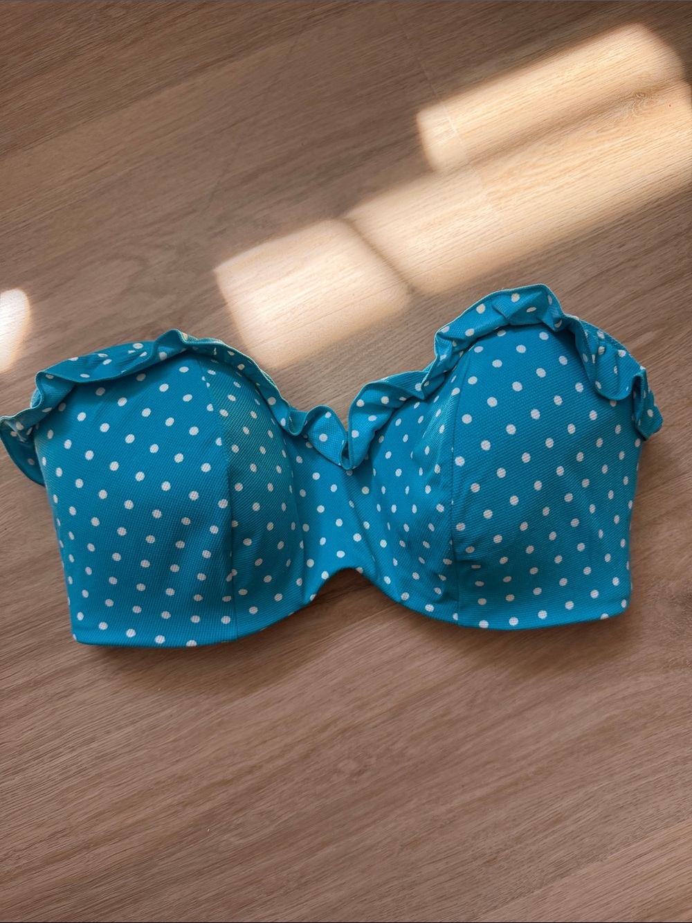 cleo Teal Polka Dot Ruffle Bikini Top 34f
